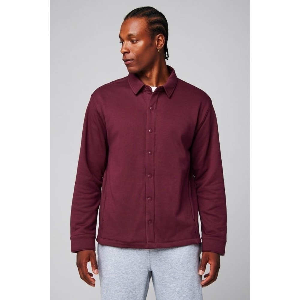 Fabletics The Got To Shirt Jacket Mens Size XL Merlot Heavyweight Fleece Lined